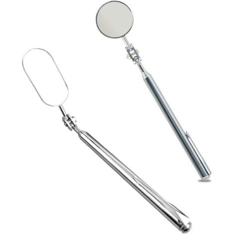 Set Mit 2 Auto-inspektionsspiegeln Mit Ausziehbarem Teleskopgriff, 360° Drehbar, Rund Und Oval, Für Techniker