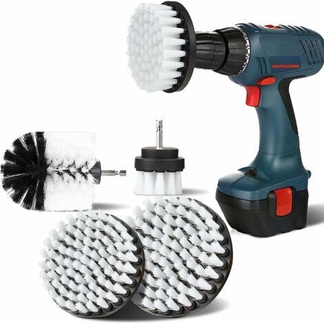 4 Stück Bohrer-reinigungsbürste, 2''/3,5''/4''/5'' Rotierende Elektrische Bohrer-reinigungsbürste, Weiche Borsten, Teppich-bohrer-reinigungsbürste (weiß)