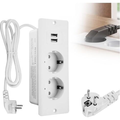 Einbausteckdose Mit Schalter Und 2 Usb Typ C Pd20w-anschlüssen, 17 M Kabel, Integrierte Steckdosenleiste Für Schreibtisch Und Möbel.