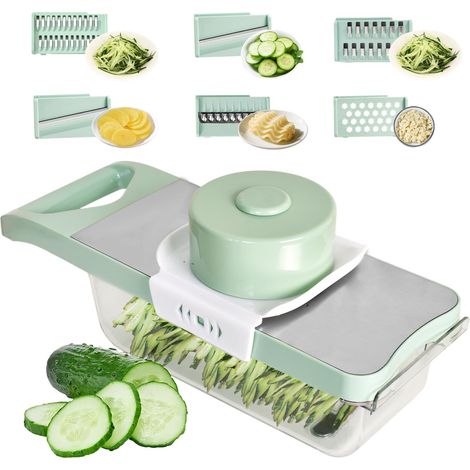 Mandoline De Cuisine Manuelle Mit Collecteur De Légumes, Coupe Légumes Multifonctions Mit 6 Lames Réglables (6-en-1 Vert)