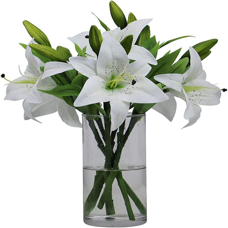 Set Mit 6 Weißen Künstlichen Lilien – Elegante Innendekoration – Hochwertige Kunstblumen – Wartungsfrei – Für Zuhause, Büro, Hochzeit