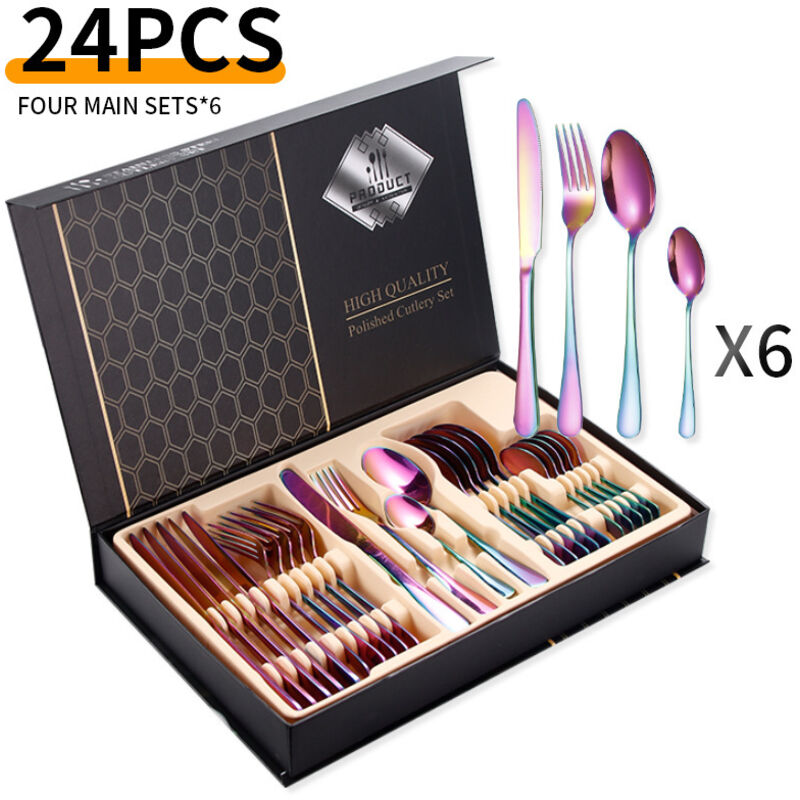 Set Mit 24 Besteckteilen Aus Edelstahl – Service Für 6 Personen – Edelstahl – Mehrfarbig
