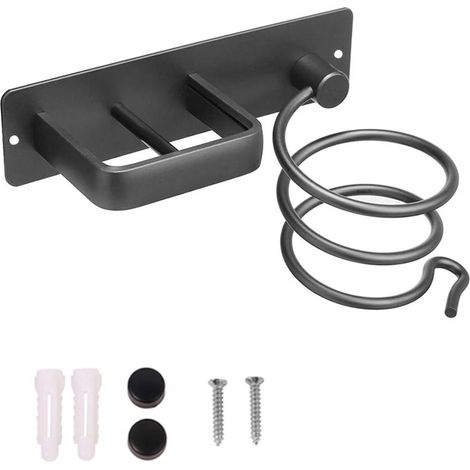 Haartrockner-halter, Haartrockner-halter, Haarglätter-halter, Aluminium-wandhalterung, Zwei-loch-spiral-haartrockner-halter (schwarz) –