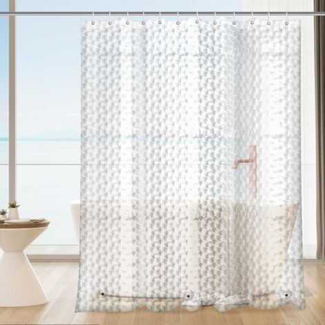 Rideau De Douche Anti Moisissure 180 X 200 Cm, 3d Transparentes Eva Rideaux De Douche Lavable Mit 12 Häkelspour Baignoire