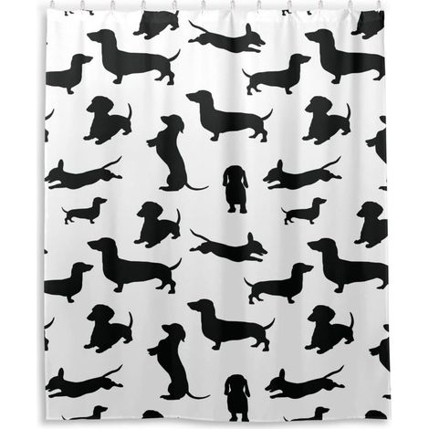 Rideau De Douche Noir Motiv Teckels – Décoration De Salle De Bain – Tissu Imperméable – Avec Crochets – 180 X 180 Cm