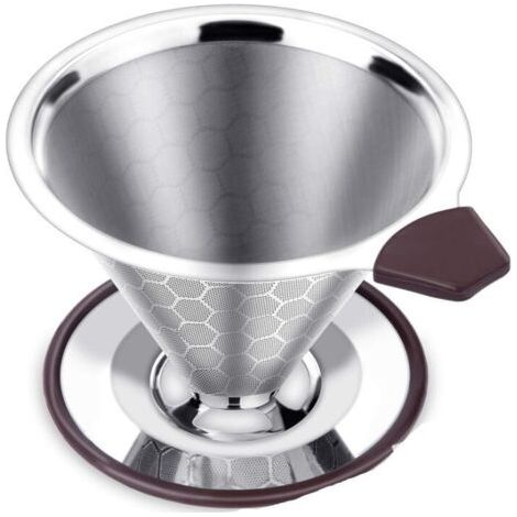 Permanenter Kaffeefilter Aus Edelstahl, Papierloser Kaffeefilter Für Die Manuelle Kaffeezubereitung, Wiederverwendbare Abtropfschale Mit Doppeltem Edelstahlnetz Und Silico-griff