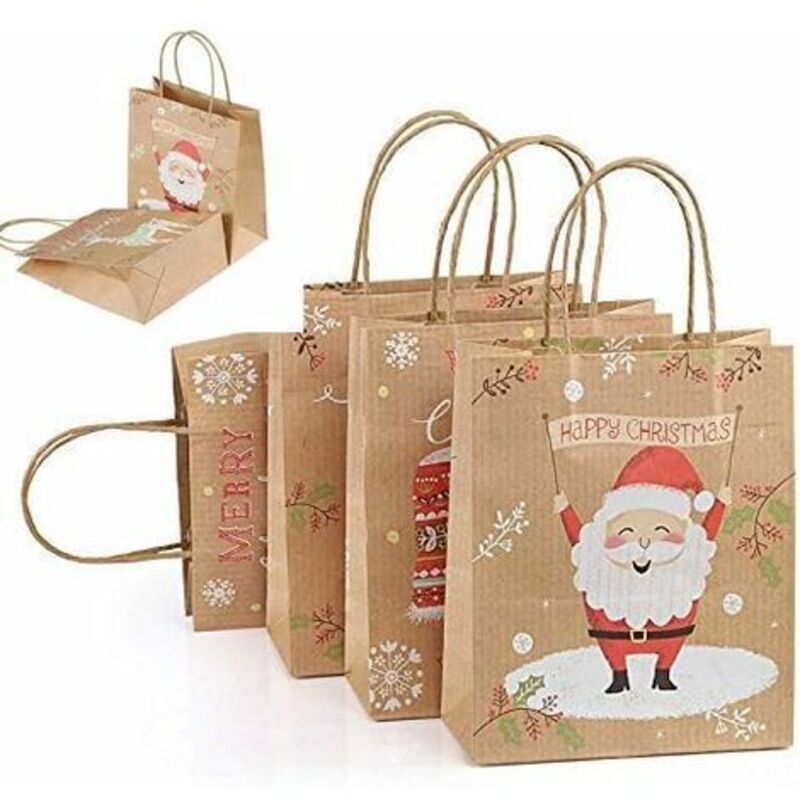 Pro Lot Von 24 Geschenktüten Aus Papier Mit Poignée Pochettes De Noël – 26 Cm X 21 Cm X 10 Cm