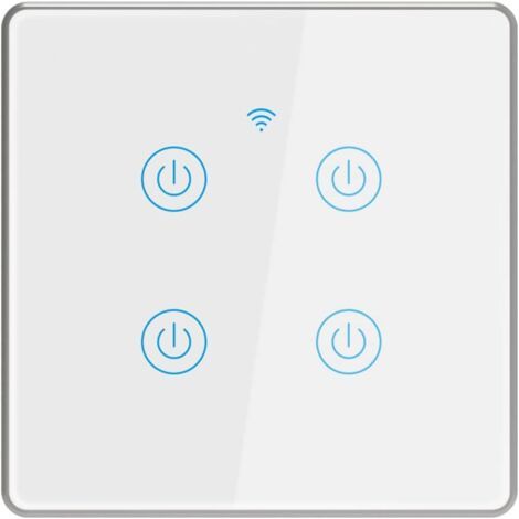 Smart Light Wasserdichter Schalter Mit Silberner Aluminiumrahmenhalterung, Kabellose Fernbedienung, Sprachsteuerung, Geeignet Für Büro, Hotel, Schlafzimmer (4 Gang)