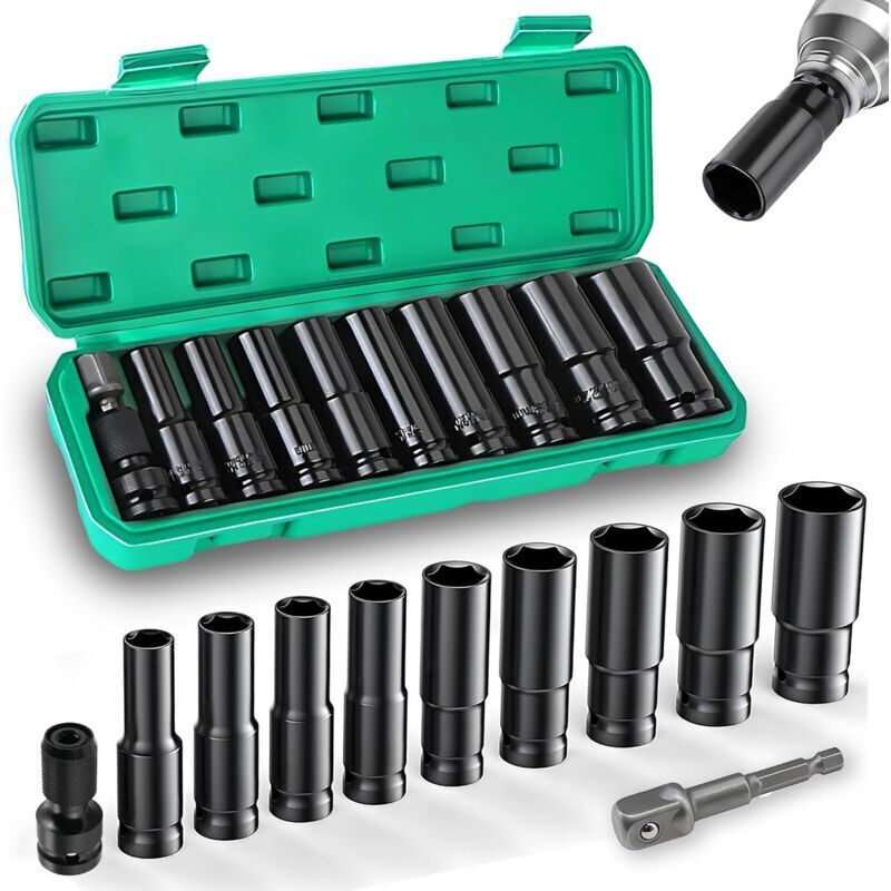Box Mit 11 1/2 Kraft-steckschlüsseleinsätzen – Größen 10–24 Mm – Hochwertiger Stahl – 6-punkt-design Zur Reduzierung Des Abrutschens
