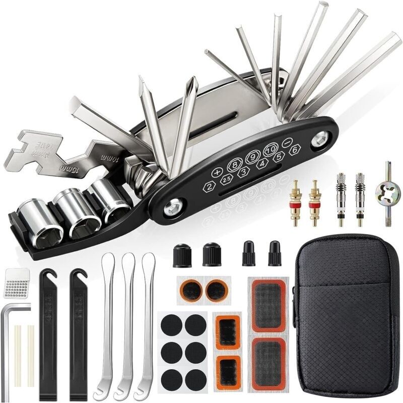 Kit Reparation Velo, Trousse Outils De Vélo, Outil Multifonction 16 In 1, Kit Crevaison Velo Mit 3 Levier Pneu Velo, Rustine Velo Zubehör Für Bicyclette, Vtt, Cyclisme