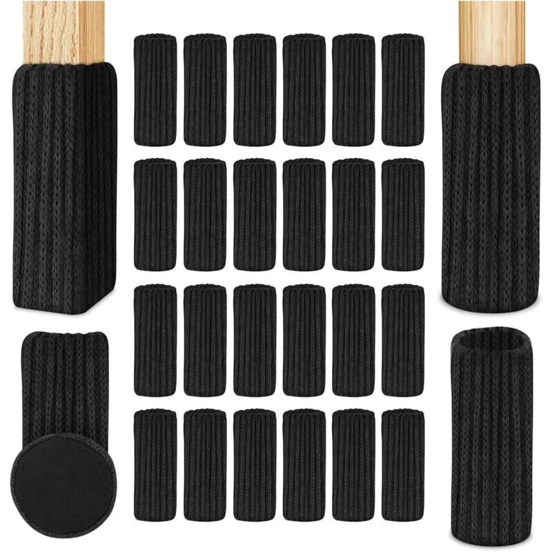 Chaussette Chaise Pour Pieds De Chaise, 24 Stück Chaussettes De Chaise Mobile En Feutre, Patins Anti-dérapants Pour Convient Aux Pieds De Chaise, Évitez Les Rayures Et Le Bruit, Noir