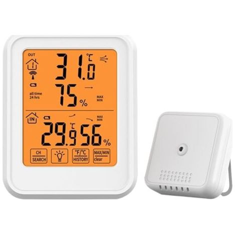 Innen- Und Außenthermometer Und Hygrometer, Digitaler Temperatur- Und Luftfeuchtigkeitssensor, Hintergrundbeleuchteter Touchscreen (weiß Mit 1 Sensor)