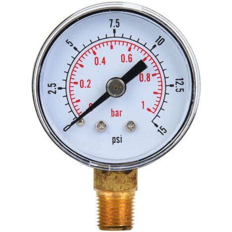 Mechanisches Manometer 1/8" Bspt, Anschluss Unten Für Luft, Öl, Wasser (0-15 Psi, 0-1 Bar)