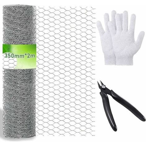 Verzinktes Sechseckiges Netz 350 Mm X 2 M – Maschenweite 2,5 X 1,5 Cm – 0,6 Mm Draht Für Tierkäfige Und Zäune – Inklusive: Zange Und Handschuhe