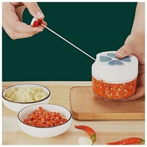Manueller Mini-gemüsezerkleinerer Für Zwiebeln, 170 Ml, Mit 2 Gebogenen Edelstahlklingen, Fleischwolf/mixer/zwiebel/salat/ingwer/obst/kräuter/knoblauch-zerkleinerer Mit Mixer