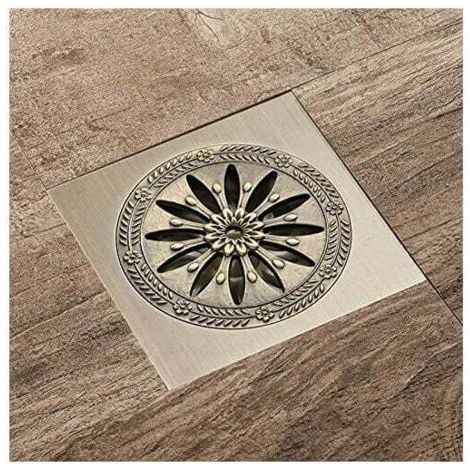 Antik-messing-duschablauf, Quadratischer Bodenablauf, Geruchshemmender Duschrost Für Badezimmer, Großes Kaliber 10 X 10 Cm, Badezimmerzubehör