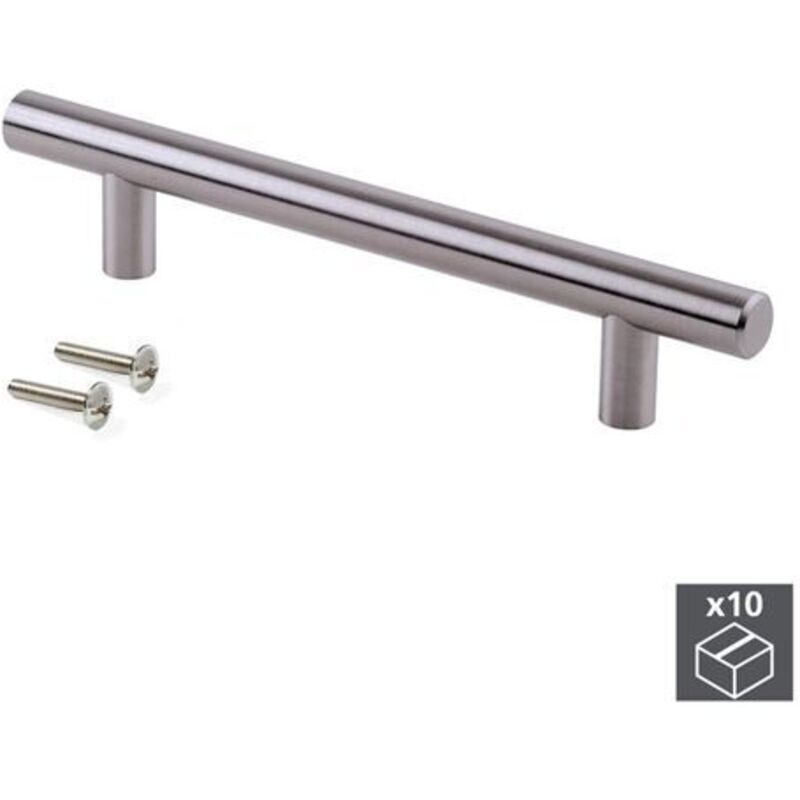 Satz Mit 10 Möbelgriffen L200 Mm – Achsabstand 128 Mm – Satinierter Nickelstahl – Horizontale Oder Vertikale Installation