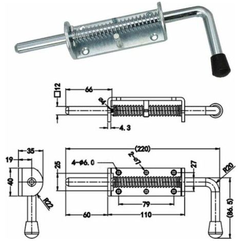 Federbelasteter Riegel 220 Mm – Metallzylinderriegel – Korrosionsbeständigkeit – Gummigriff Für Einfache Handhabung