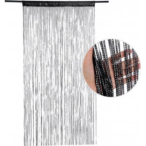 (schwarz) Türvorhang, Dekorativer Silberner Metalldrahtvorhang, 100 X 200 Cm, Wandpaneel, Fenster, Tür, Schlafzimmer, Quaste, Perfekt Für Drahttürvorhang, Moskitonetz