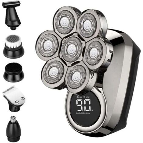 Verbesserter 6-in-1-elektrorasierer Für Männer Mit Glatze, Haarschneider Aus Edelstahl Mit Led-licht Und Usb-ladeanschluss