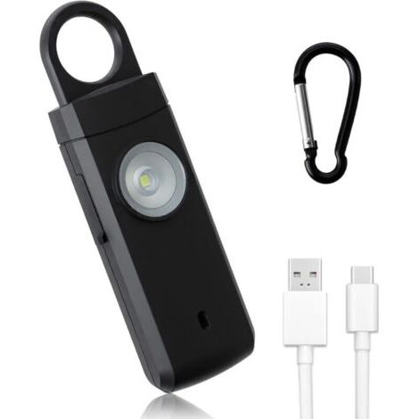 (schwarz) 130-db-anti-überfall-alarm, Wiederaufladbarer Notfall-sicherheits-anti-überfall-alarm, Schlüsselanhänger-alarm Mit Led-leuchten, Usb-typ-c-aufladung, Tragbares Sicherheitsset