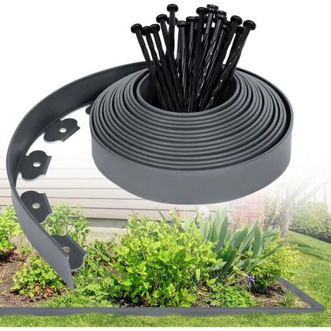 Bordüre Aus Pelouse Und Kunststoff 10 M – Flexible Bordüre Für Den Garten Mit 30 Stützpunkten Bordüre Aus Gazon, Dekorativer Garten, Grau
