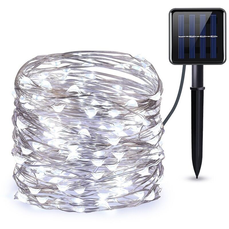 Guirlande Solaire Exterieur, 22 M 200led Guirlande Lumineuse Exterieure Étanche, 8 Modi Guirlande Extérieure Solaire Décoration Pour Jardin Terrasse Cour Noël Mariage Fête, Blanc Froid