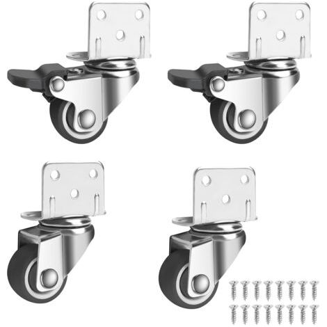 Set Mit 4 Lenkrollen Für Möbel, Darunter 2 Mit Bremse. 25-mm-kleinmöbelrollen – 360-grad-drehung, Bis Zu 44 Kg, Kleine Lenkrolle Für Möbel, Kinderbetten