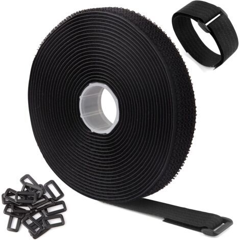 5 M Schwarze, Verstellbare, Wiederverwendbare Kabelbinder Mit 25 Schlaufen Und Hakenbefestigungsband Für Kabelmanagement (5 M X 2 Cm, Schwarz)