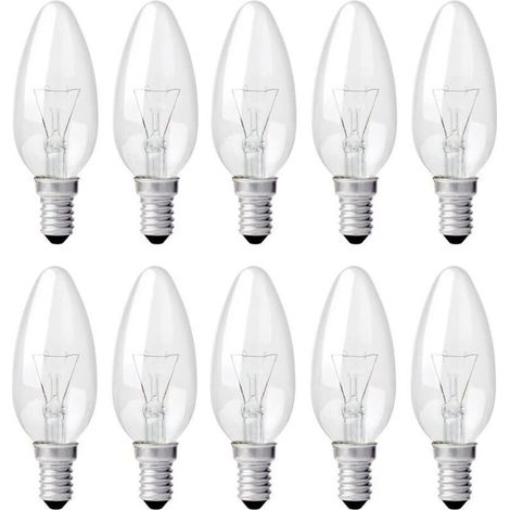 Ampulle Bougie Clair E14 40w, Ampulle Glühlampe Dimmbar, Blanc Chaud 2700k, 400lm, Ampulle Flamme, E14 Ampullen Mit Glühbirne Für Edison, Packung Mit 10 Stück