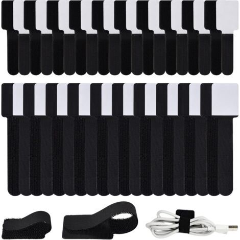 Kratzband, Kabelbinder, Hakenschlaufenbänder, 20 Stück 150 Mm X 35 Mm, 20 Stück 90 Mm X 30 Mm, Schwarz, Klebeband Zur Befestigung Von Kabeln, Pc- Und Elektrokabeln, Wand, Boden, Kunststoff, Haushalt