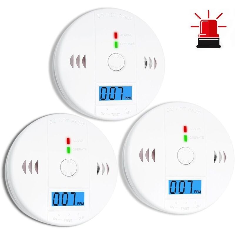 Lot Von 3 Kohlenmonoxiddetektoren, Co-detektor, Kohlenmonoxidmelder, Batteriebetriebener Co2-nahrungsmitteldetektor Mit Lcd-bildschirm, Für Zuhause, Küche, Restaurant, Hotel, Büro