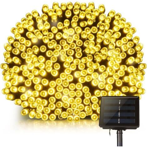Außenlichtgirlande 22m 200 Led Wasserdicht – Warmweiß – 8 Beleuchtungsmodi – 120° Drehbares Solarpanel – 200led