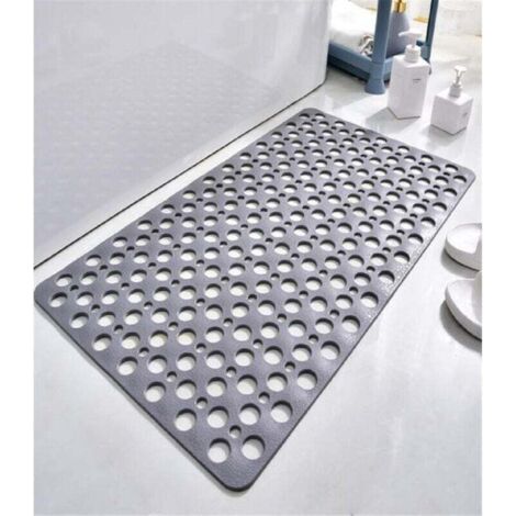 Antibakterielle, Rutschfeste Tpe-duschmatte, 75 X 43 Cm, Badewannen-badematte, Schimmelresistente Und Maschinenwaschbare Fußmatte Für Dusche Oder Badewanne, Rundes Loch, Grau