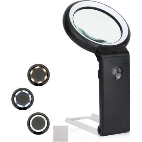 Beleuchtete Lupe, 6x 25x Standhandlupe Mit 8 Led-licht, Dimmbare Vergrößerungslampe, Standlupenlampe Mit Klappbarem Ständer, Zum Lesen, Prüfen, Reparieren