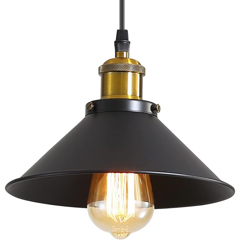 Vintage-industrie-pendelleuchte Aus Schwarzem Metall – Ø22 Cm – E27-sockel – Höhenverstellbar Bis 120 Cm – Glühbirne Nicht Im Lieferumfang Enthalten