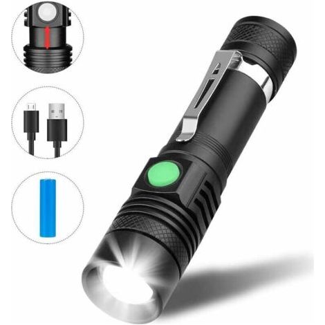 Usb Wiederaufladbare Led-taschenlampe, 350 Lumen, Ip65 Wasserdicht, 3 Beleuchtungsmodi, Zoombare Taschenlampe Für Haushalt, Camping, Wandern, Notfall (batterie Im Lieferumfang Enthalten)