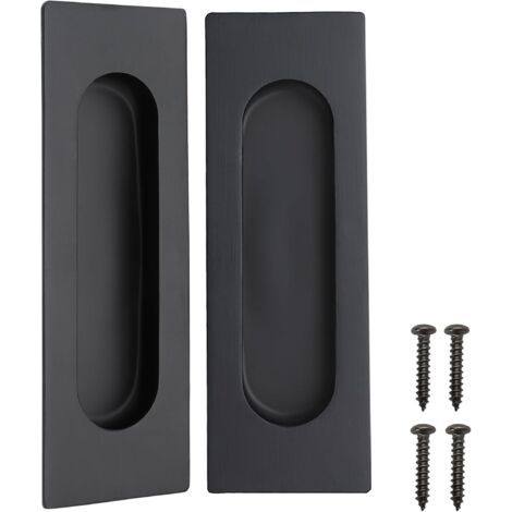 Set Mit 2 Rechteckigen Einbaugriffen Aus Mattschwarzem Edelstahl – Abmessungen 12 X 4 X 1,2 Cm – Für Schiebetüren