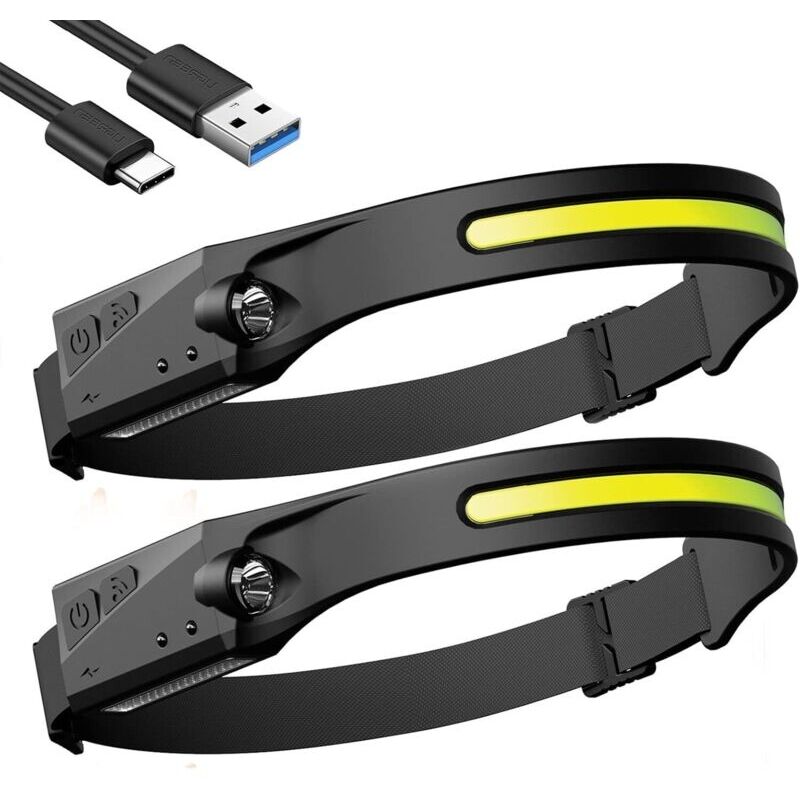 Led-frontlampe, Wiederaufladbar, 2 Taschenlampen, Frontlampe Mit Sensorfunktion Und 5 Modi, Geeignet Für Camping, Camping Und Angeln
