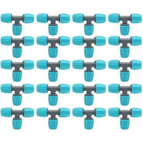 Set Mit 20 T-verbindungsrohren 16 Mm Aus Pe – Schnellanschluss Für Die Bewässerung – Abmessungen 9,3 X 6 Cm – Verschleiß- Und Korrosionsbeständig