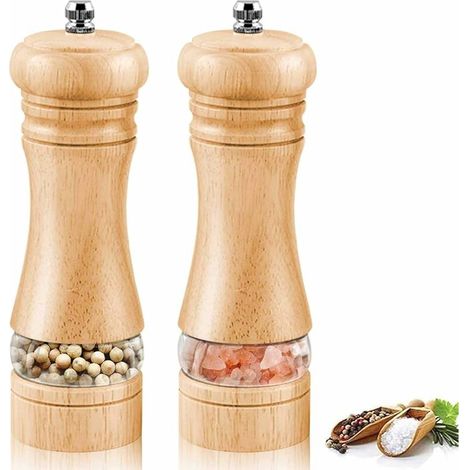 Salz- Und Pfeffermühle, Set Mit 2 Salz- Und Pfeffermühlen Aus Holz, Manuelle Salz- Und Pfeffermühle, Verstellbare Gewürzmühle Aus Keramik, 6,5-zoll-salz- Und Pfefferstreuer, Für Meersalz, Chili, Pfeff