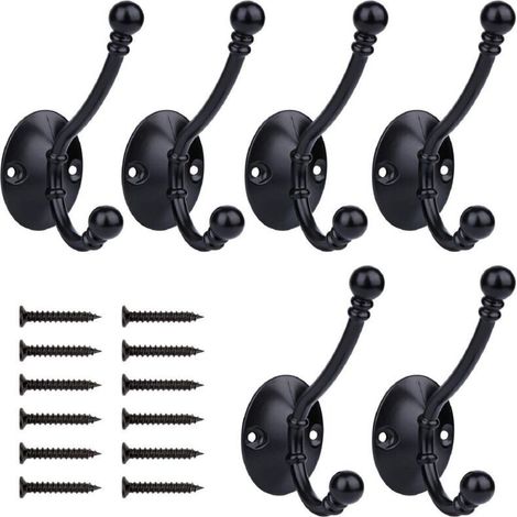6 Stück Kleiderhaken, Retro-kleiderhaken, Wandgarderobe, Metall-türhaken Für Badezimmer, Küche, Schlafzimmer, Eingangsbereich, Schwarz