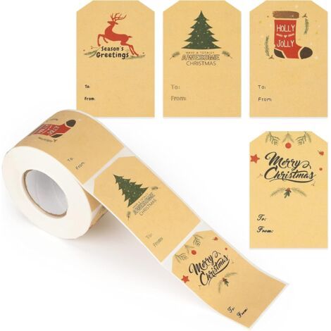 1 Rolle Braun 300 Stück Selbstklebende Weihnachtsgeschenkanhänger Weihnachtsaufkleber Selbstklebende Weihnachtsgeschenkanhänger 7,5 X 5 Cm Selbstklebende Etikettenaufkleber