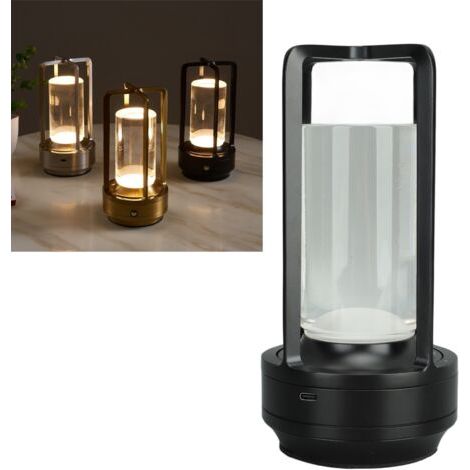 3 Farben Kabellose Tischlampe, Stufenloser Dimmer, Led-tischlampe, Wiederaufladbare Touch-lampe, Nachttischlampe, Nachttischlampe, Schwarz