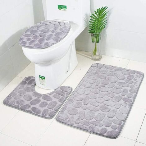 Neue Rutschfeste Badematte, 3-teiliges Badezimmerteppich-set, Kontur-badezimmerteppiche, Wc-vorleger (grau V2)