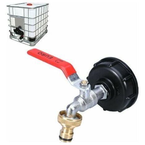 Wasserhahn Für Ibc-tank 1000l, Doppel-messinghahn Mit 1/2" Ibc-wassertankadapter, 60 Mm (1/2) Grobgewinde...