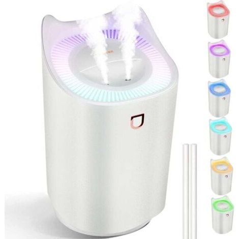 Raumbefeuchter, 3l-luftbefeuchter, 7-farben-led-licht Und 2 Wassersprühlöcher, Kann Bis Zu 24–48 Stunden Ununterbrochen Arbeiten, Geeignet Für Zuhause, Yoga, Badezimmer
