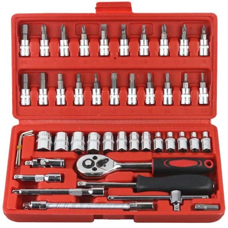 46-teiliges 1/4-zoll-steckschlüssel-ratschenschlüssel-set Mit Metrischen Stecknüssen Und Verlängerung Für Autoreparatur Und Haushalt