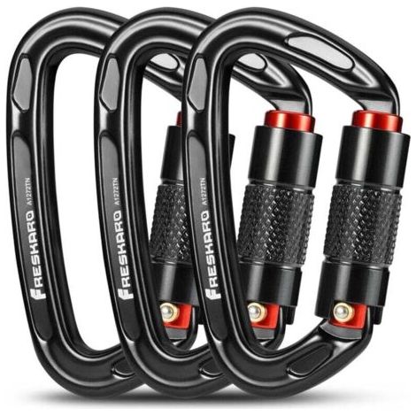 25 Kn Selbstsichernder Kletterkarabiner – Ce-zertifiziert – 1,7 Cm Breite Öffnung – Für Bergsteigen, Wandern, Rettung – 10 Cm Schwarz Und Grau – 25 Kn-2550 Kg