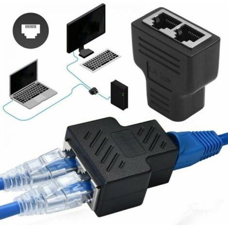 Rj45 1 Auf 2 Port Buchse Auf Buchse Splitter-adapter, Internet-erweiterungs-netzwerkanschluss, Unterstützt Cat5 Cat5e Cat6 Cat6e Cat7 Ethernet-kabel, Schwarz